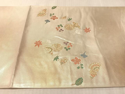 平和屋着物●ファッションデザイナー 花井幸子　六通柄袋帯　唐織　貝殻　吹き寄せ文　金糸　引箔　正絹　逸品　未使用　CABL6124vp