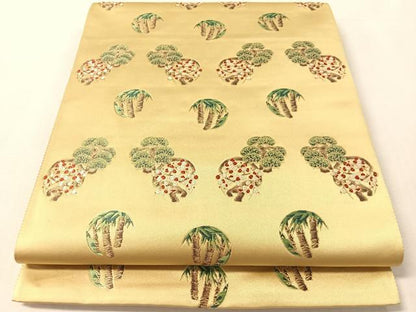 平和屋着物●太鼓柄袋帯　あけぼの繭　歳寒三友図　金糸　正絹　逸品　CABL6125vp