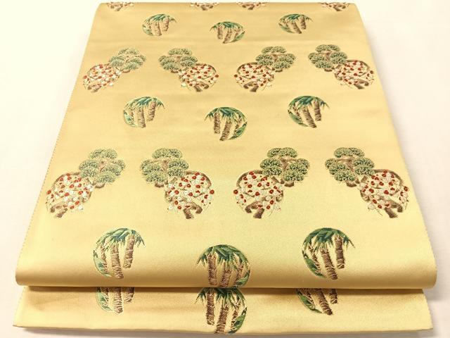 平和屋着物●太鼓柄袋帯　あけぼの繭　歳寒三友図　金糸　正絹　逸品　CABL6125vp