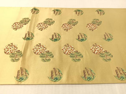 平和屋着物●太鼓柄袋帯　あけぼの繭　歳寒三友図　金糸　正絹　逸品　CABL6125vp