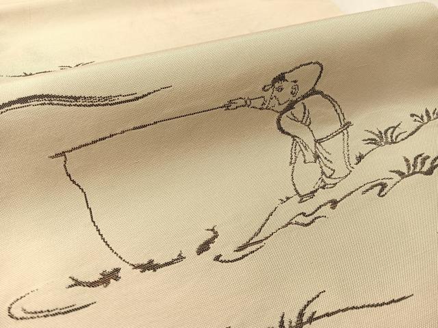 平和屋着物●西陣　勝山織物謹製　六通柄　本袋帯　紬地　釣童子　正絹　逸品　CABL6129vp