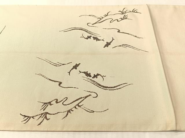 平和屋着物●西陣　勝山織物謹製　六通柄　本袋帯　紬地　釣童子　正絹　逸品　CABL6129vp