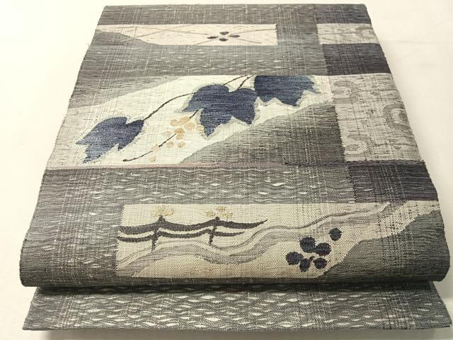平和屋着物▽太鼓柄袋帯　スリーシーズン　春夏秋　すくい織　葡萄蔦の葉文　正絹　逸品　CABL6140vp