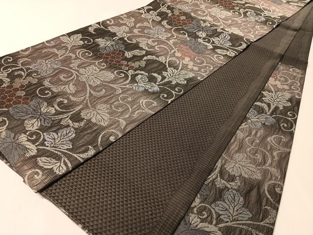 平和屋着物▽両面　六通柄袋帯　スリーシーズン　春夏秋　櫛織　飛鳥らでん　葡萄唐草文　金糸　正絹　逸品　CABL6146vp