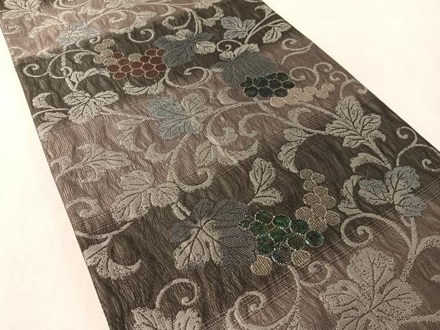 平和屋着物▽両面　六通柄袋帯　スリーシーズン　春夏秋　櫛織　飛鳥らでん　葡萄唐草文　金糸　正絹　逸品　CABL6146vp