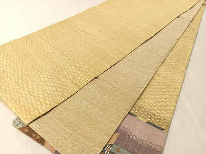 平和屋着物▽太鼓柄袋帯　スリーシーズン　春夏秋　すくい織　幾何学文様　金糸　正絹　逸品　未使用　CABL6151vp