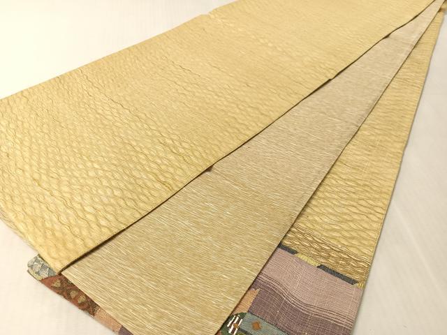 平和屋着物▽太鼓柄袋帯　スリーシーズン　春夏秋　すくい織　幾何学文様　金糸　正絹　逸品　未使用　CABL6151vp