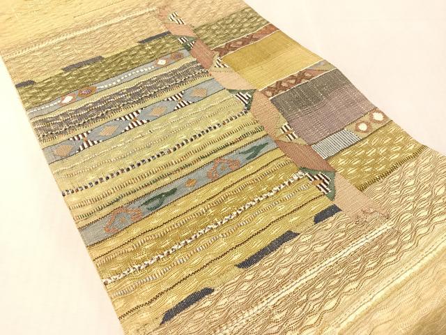 平和屋着物▽太鼓柄袋帯　スリーシーズン　春夏秋　すくい織　幾何学文様　金糸　正絹　逸品　未使用　CABL6151vp
