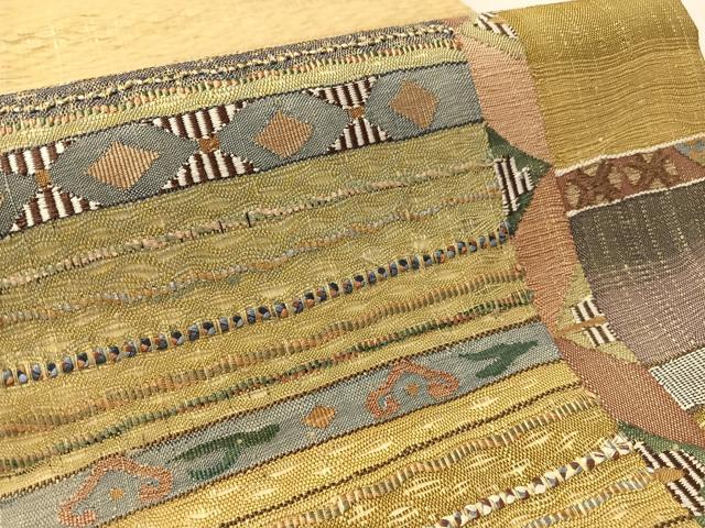平和屋着物▽太鼓柄袋帯　スリーシーズン　春夏秋　すくい織　幾何学文様　金糸　正絹　逸品　未使用　CABL6151vp