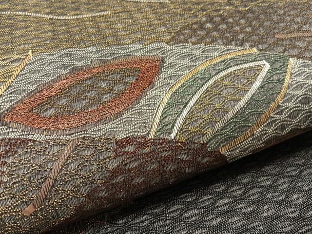 平和屋着物▽太鼓柄袋帯　スリーシーズン　春夏秋　すくい織　舞葉文　金銀糸　正絹　逸品　CABL6154vp