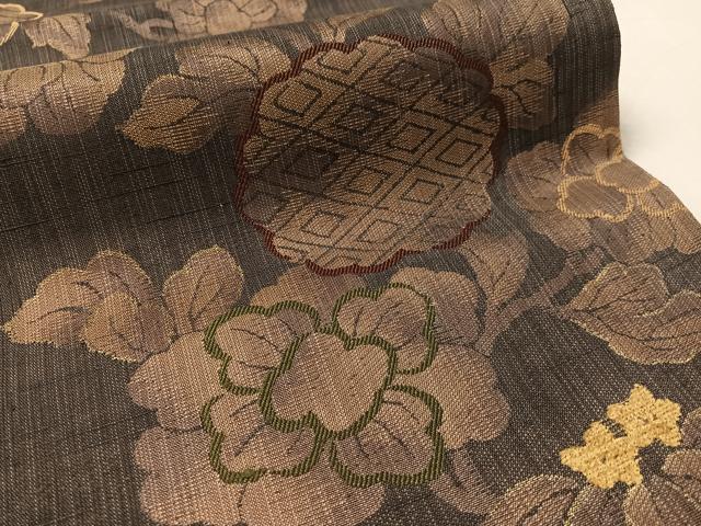 平和屋着物▽六通柄袋帯　スリーシーズン　春夏秋　紬地　モール　枝花文　金糸　正絹　逸品　未使用　CABL6155vp