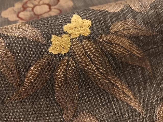 平和屋着物▽六通柄袋帯　スリーシーズン　春夏秋　紬地　モール　枝花文　金糸　正絹　逸品　未使用　CABL6155vp