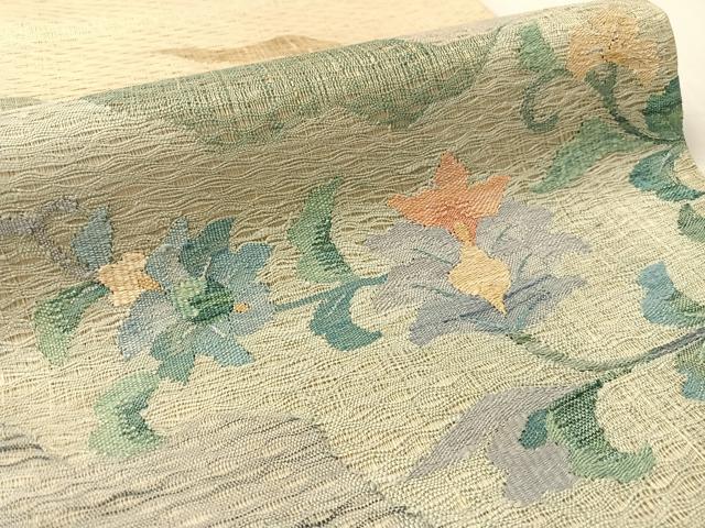 平和屋着物▽太鼓柄袋帯　スリーシーズン　春夏秋　すくい織　道長更紗文　金糸　正絹　逸品　CABL6156vp