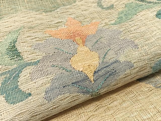 平和屋着物▽太鼓柄袋帯　スリーシーズン　春夏秋　すくい織　道長更紗文　金糸　正絹　逸品　CABL6156vp