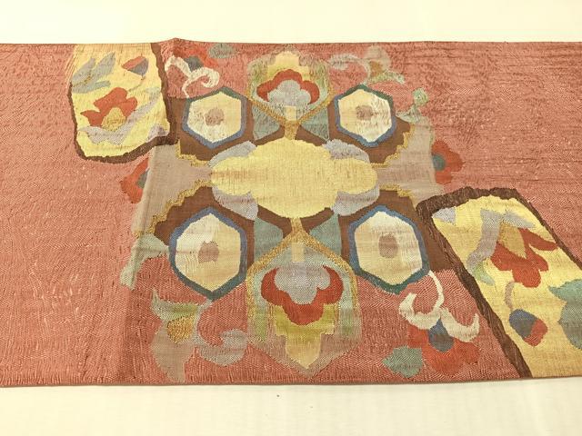 平和屋着物▽太鼓柄袋帯　スリーシーズン　春夏秋　すくい織　花唐草文　金糸　正絹　逸品　CABL6166vp