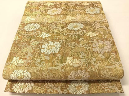 平和屋着物▽六通柄袋帯　スリーシーズン　春夏秋　三重　よろけ織　名物裂　金糸　正絹　逸品　CABL6168vp