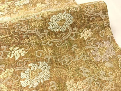 平和屋着物▽六通柄袋帯　スリーシーズン　春夏秋　三重　よろけ織　名物裂　金糸　正絹　逸品　CABL6168vp