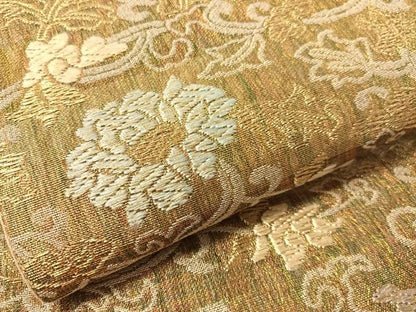 平和屋着物▽六通柄袋帯　スリーシーズン　春夏秋　三重　よろけ織　名物裂　金糸　正絹　逸品　CABL6168vp