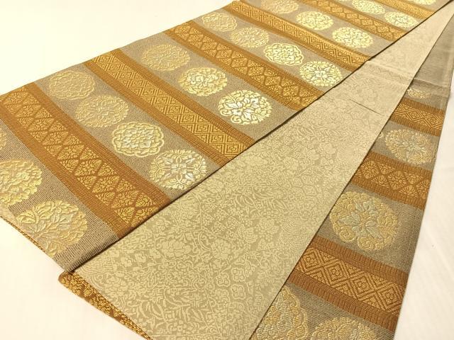 平和屋着物▽六通柄袋帯　スリーシーズン　春夏秋　横段正倉院花文　金糸　正絹　逸品　CABL6169vp