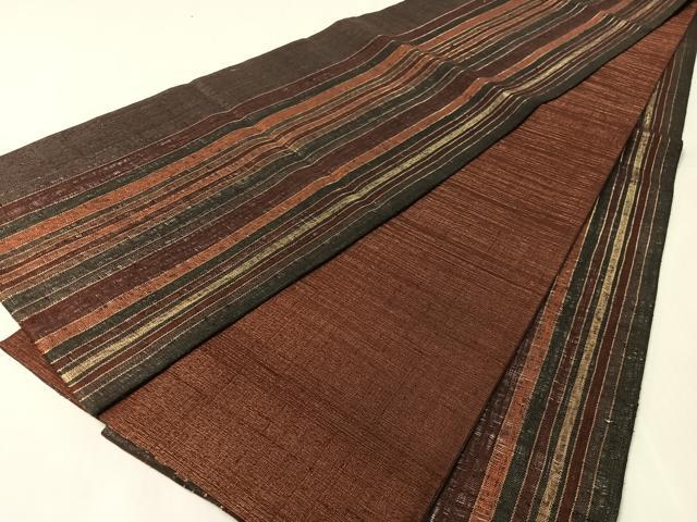平和屋着物▽全通柄袋帯　スリーシーズン　春夏秋　櫛織　間道　金糸　正絹　逸品　CABL6171vp