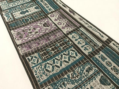 平和屋着物▽六通柄袋帯　スリーシーズン　春夏秋　魚　幾何学文　正絹　逸品　CABL6174vp