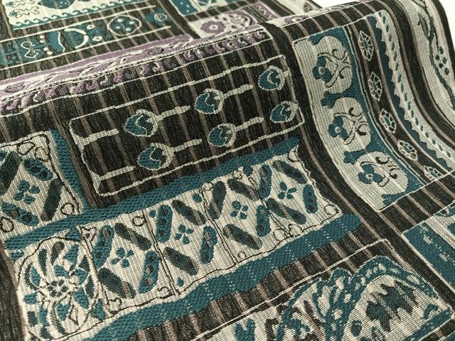 平和屋着物▽六通柄袋帯　スリーシーズン　春夏秋　魚　幾何学文　正絹　逸品　CABL6174vp