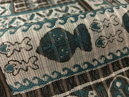 平和屋着物▽六通柄袋帯　スリーシーズン　春夏秋　魚　幾何学文　正絹　逸品　CABL6174vp