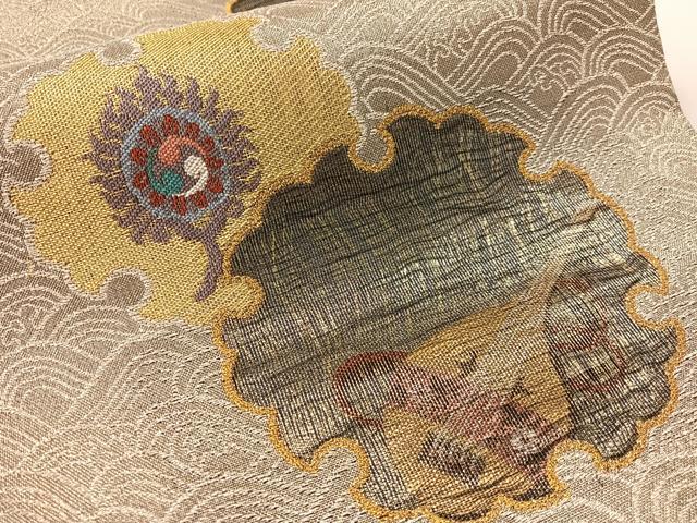 平和屋着物▽六通柄袋帯　スリーシーズン　春夏秋　雪輪楽器文　金銀糸　正絹　逸品　未使用　CABL6175vp