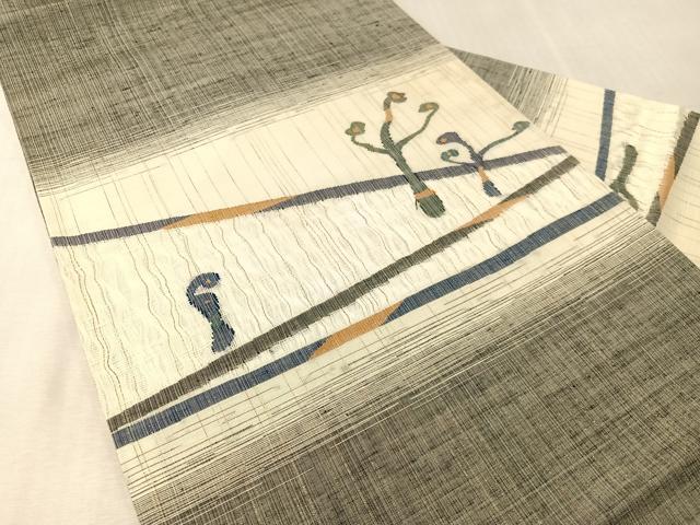 平和屋着物▽西陣　宮階織物　九寸名古屋帯　スリーシーズン　春夏秋　すくい織　抽象文　金銀糸　正絹　逸品　CABL6176vp