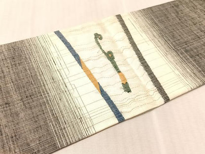 平和屋着物▽西陣　宮階織物　九寸名古屋帯　スリーシーズン　春夏秋　すくい織　抽象文　金銀糸　正絹　逸品　CABL6176vp