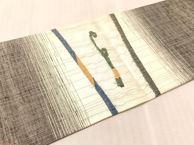 平和屋着物▽西陣　宮階織物　九寸名古屋帯　スリーシーズン　春夏秋　すくい織　抽象文　金銀糸　正絹　逸品　CABL6176vp