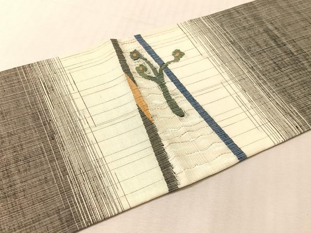 平和屋着物▽西陣　宮階織物　九寸名古屋帯　スリーシーズン　春夏秋　すくい織　抽象文　金銀糸　正絹　逸品　CABL6176vp