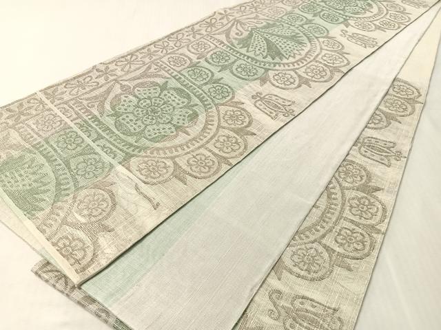 平和屋着物▽六通柄袋帯　スリーシーズン　春夏秋　紬地　吉祥花文　金糸　正絹　逸品　未使用　CABL6180vp