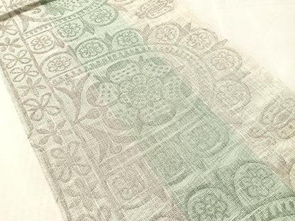 平和屋着物▽六通柄袋帯　スリーシーズン　春夏秋　紬地　吉祥花文　金糸　正絹　逸品　未使用　CABL6180vp