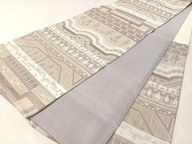 平和屋着物▽六通柄袋帯　スリーシーズン　春夏秋　櫛織　幾何学文　正絹　逸品　CABL6181vp
