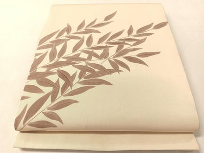平和屋着物▼塩瀬　太鼓柄袋帯　手描き　枝葉文　正絹　逸品　CABL6182vp