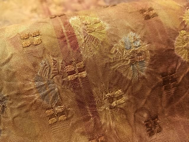 平和屋着物●両面 全通柄袋帯 紬地 総絞り 花織 花菱間道 正絹 逸品 CABL6183vp