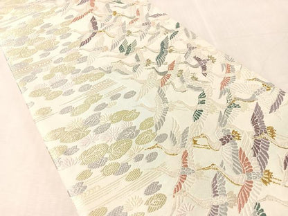 平和屋着物●六通柄袋帯 唐織 群鶴 金糸 正絹 逸品 CABL6184vp
