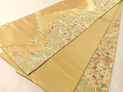 平和屋着物●伝統工芸士 有住福太郎監修 六通柄袋帯 唐織 宝尽し波頭文 金糸 正絹 逸品 CABL6189vp