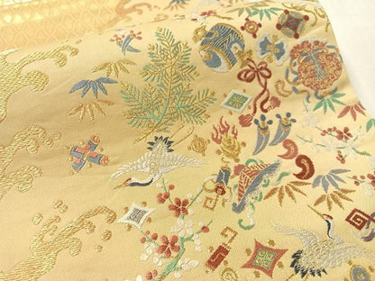 平和屋着物●伝統工芸士 有住福太郎監修 六通柄袋帯 唐織 宝尽し波頭文 金糸 正絹 逸品 CABL6189vp
