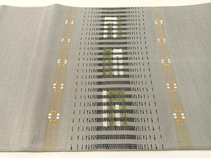 平和屋着物●六通柄袋帯　紬地　花織　幾何学文様　正絹　逸品　CABL6195vp