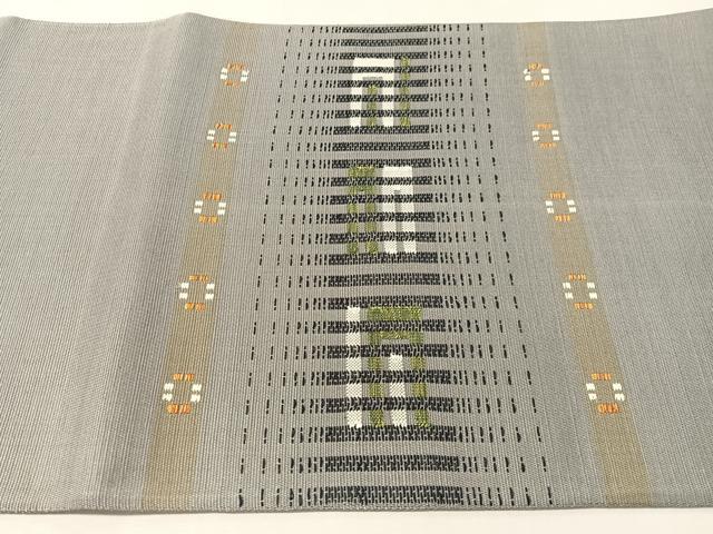 平和屋着物●六通柄袋帯　紬地　花織　幾何学文様　正絹　逸品　CABL6195vp