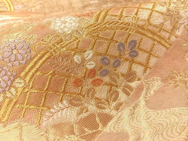 平和屋着物●西陣　服部織物謹製　六通柄袋帯　風景花文　金銀糸　正絹　逸品　CABL6196vp
