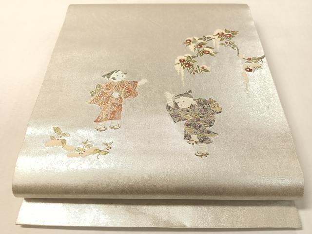 平和屋着物●太鼓柄袋帯　如月寒椿　プラチナ箔　正絹　逸品　CABL6205vp