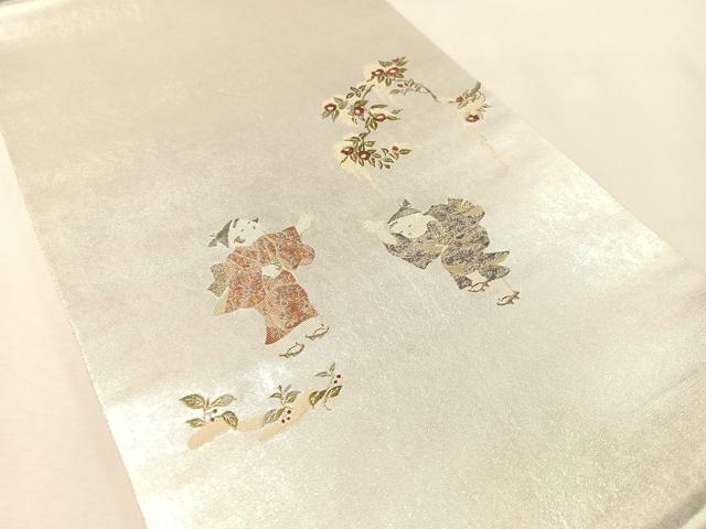 平和屋着物●太鼓柄袋帯　如月寒椿　プラチナ箔　正絹　逸品　CABL6205vp