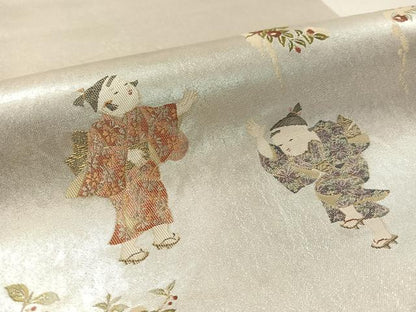 平和屋着物●太鼓柄袋帯　如月寒椿　プラチナ箔　正絹　逸品　CABL6205vp