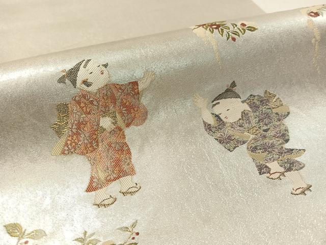 平和屋着物●太鼓柄袋帯　如月寒椿　プラチナ箔　正絹　逸品　CABL6205vp