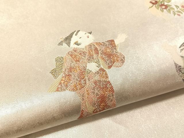 平和屋着物●太鼓柄袋帯　如月寒椿　プラチナ箔　正絹　逸品　CABL6205vp