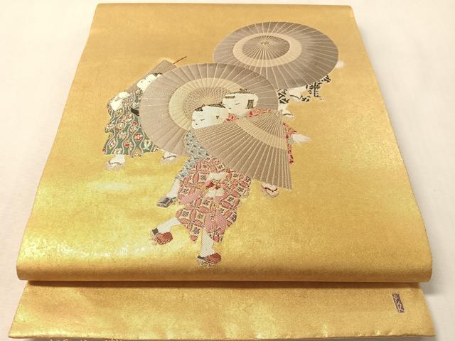 平和屋本店●西陣 長嶋成織物 ながしま帯 加賀友禅の巨匠 初代 由水十久 太鼓柄袋帯 瀞金錦 唐子遊び 本金箔 瀞金錦 正絹 逸品 CABL6208vp