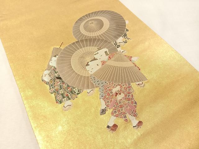 平和屋本店●西陣 長嶋成織物 ながしま帯 加賀友禅の巨匠 初代 由水十久 太鼓柄袋帯 瀞金錦 唐子遊び 本金箔 瀞金錦 正絹 逸品 CABL6208vp